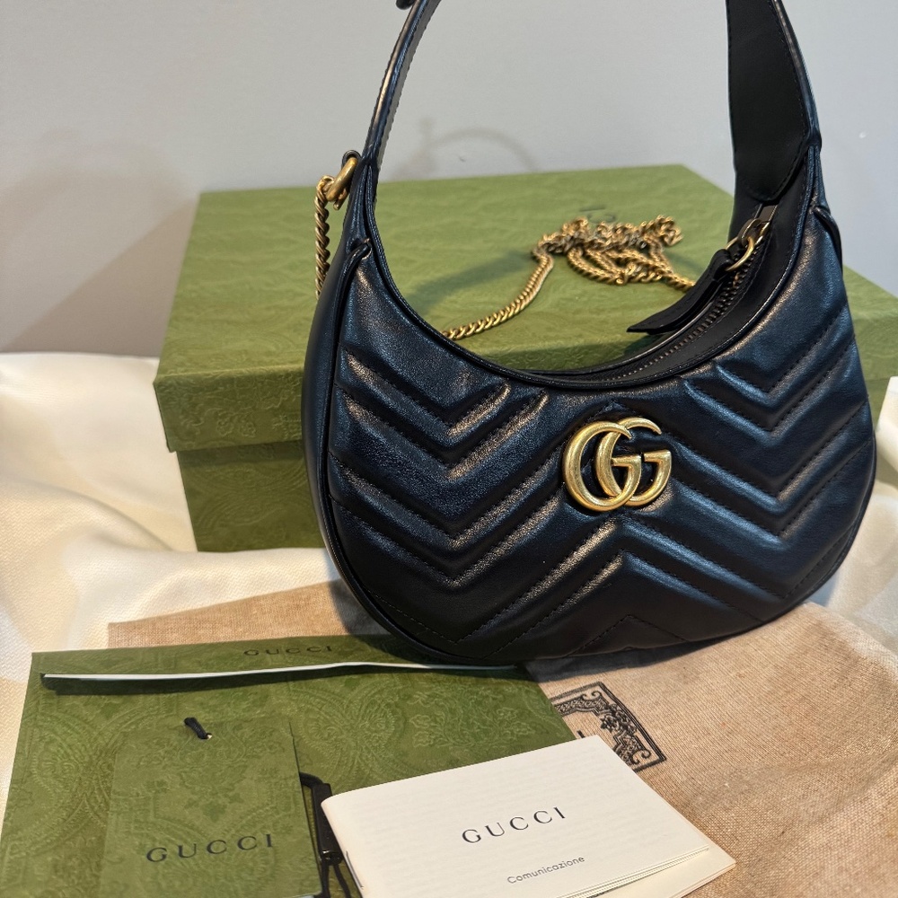 Gucci GG Marmont Half-Moon Mini Bag – Black (Like New, Full Set) - Picture 2 of 12